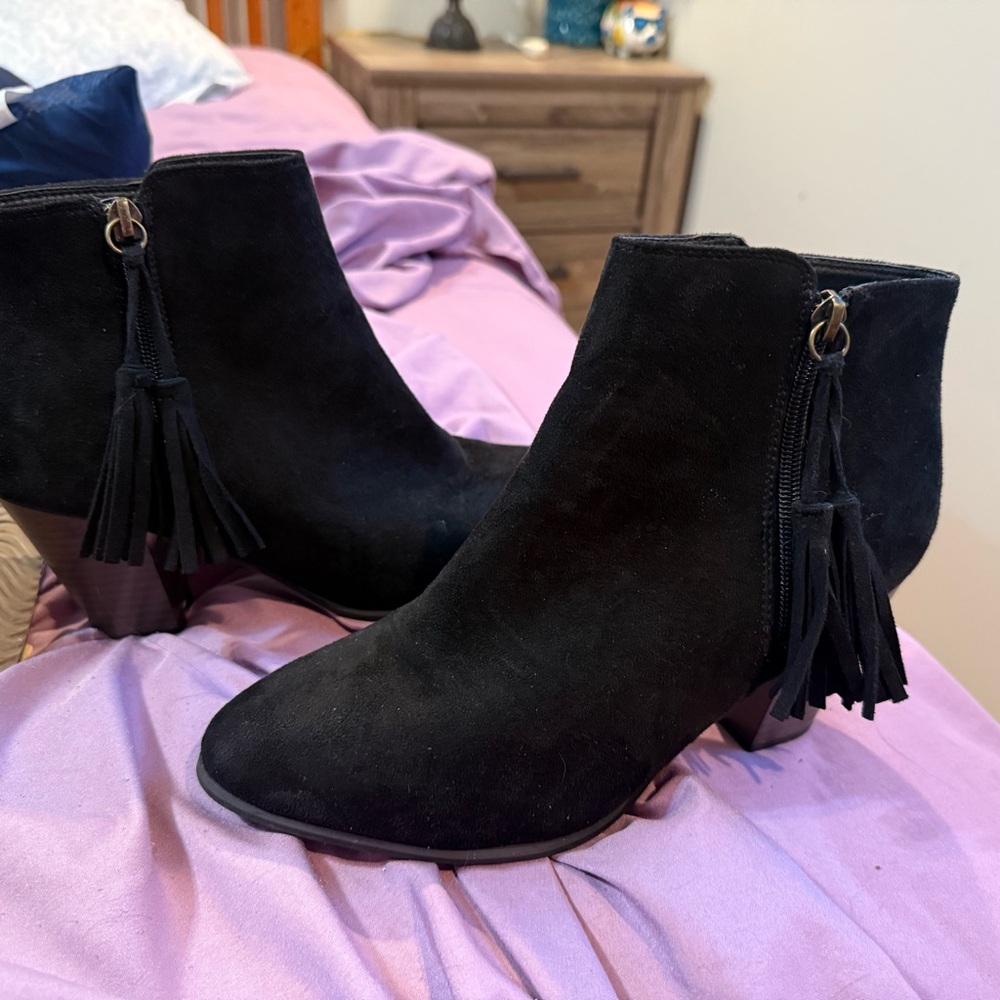 Black Suede Ankle Boots with Tassel